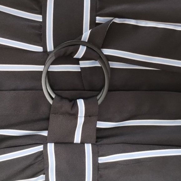 Vince Camuto black with blue/white small stripes button down belted dress small - Picture 4 of 10